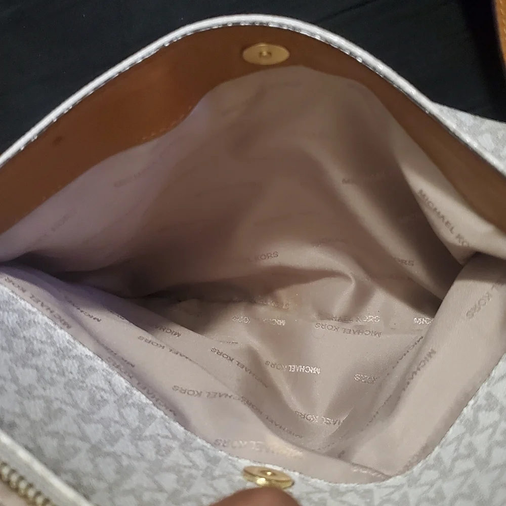 Michael Kors Gray Brown Monogram Jet Set Crossbody Bag